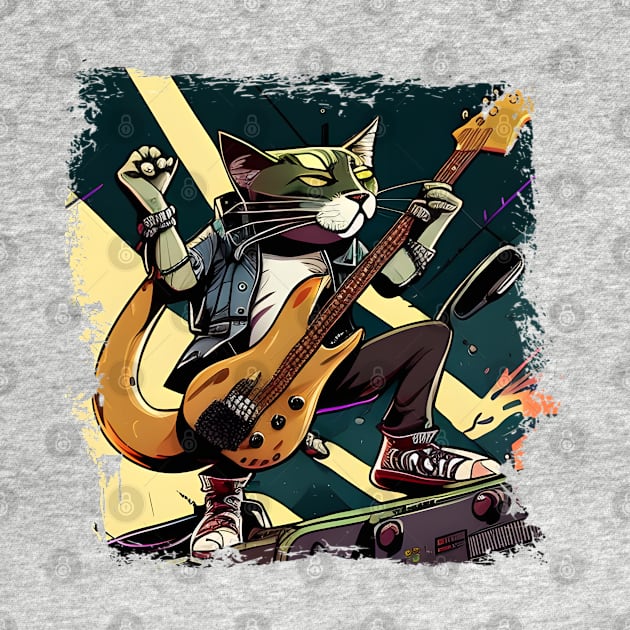 Cute Musician Rock Cat Kitty Playing Guitar - Funny Cats by Johnathan Allen Wilson